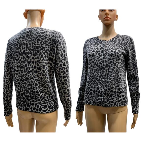 Y2K Vintage Black & Gray Leopard Print Cashmere Cardigan Sweater | S/M - Picture 4 of 8